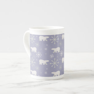 Caneca De Porcelana Padrão de Natal com ursos polares e flocos de neve
