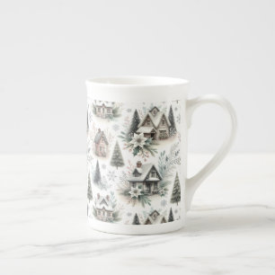 Caneca De Porcelana Padrão de Nevasca de Cabana de Inverno