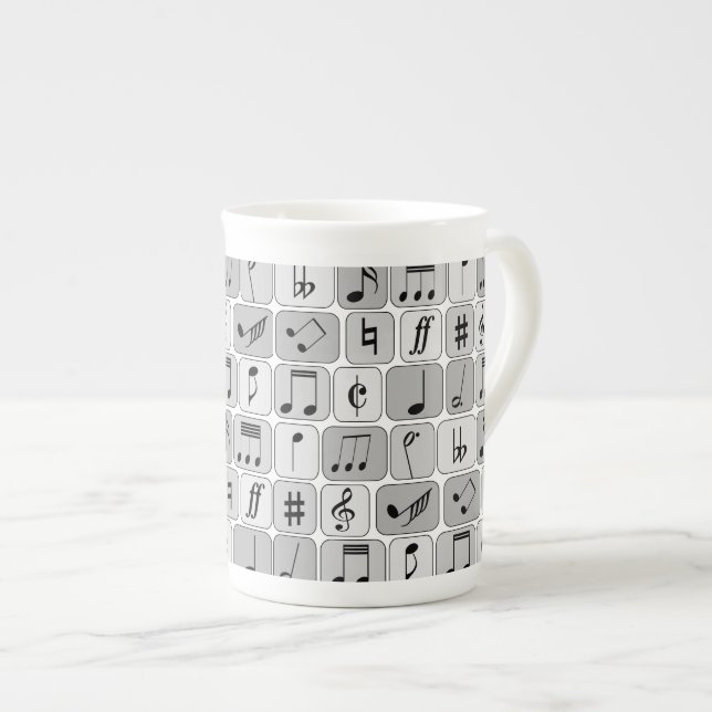 Caneca De Porcelana Padrão de Notas Geométricas de Música na moda mono (Frente Esquerda)
