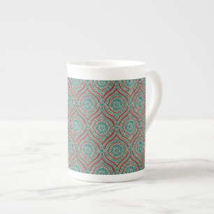 Caneca De Porcelana Padrão de Ogee Étnica Chic em Maroon, Teal e Beige