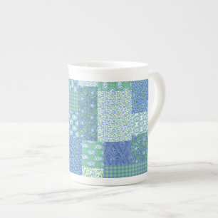 Caneca De Porcelana Padrão de Remendo Falso Floral Boho Periwinkle Azu