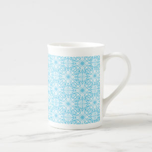 Caneca De Porcelana Padrão de simetria geométrica branca azul-claro br