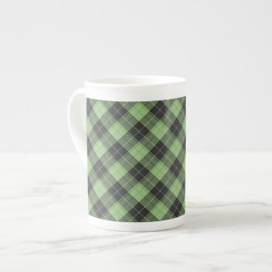 Caneca De Porcelana Padrão de tartan simples em verde claro