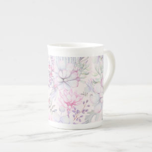 Caneca De Porcelana Padrão de Verão de Ilustração Suculenta Floral Ros