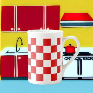 Caneca De Porcelana padrão de verificação vermelho-branco 