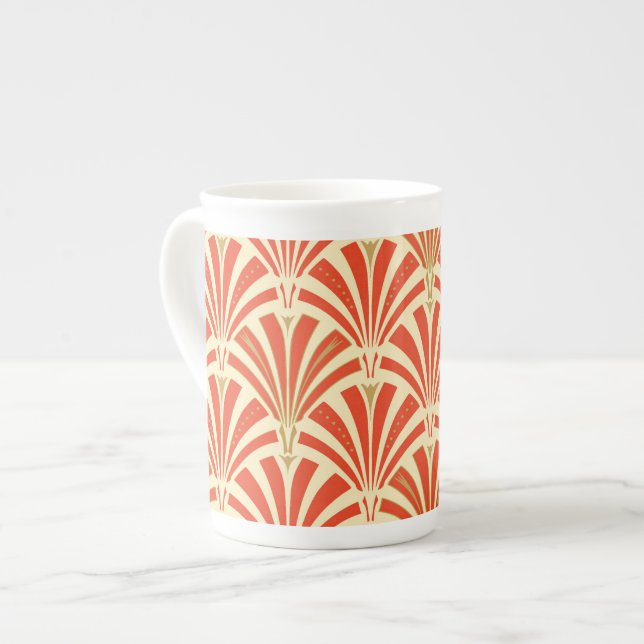 Caneca De Porcelana Padrão do ventilador Art Deco - laranja-mandarina (Frente Esquerda)