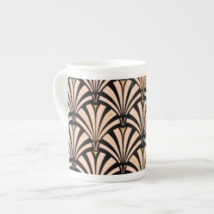 Caneca De Porcelana Padrão do ventilador Art Deco - pêssego em preto