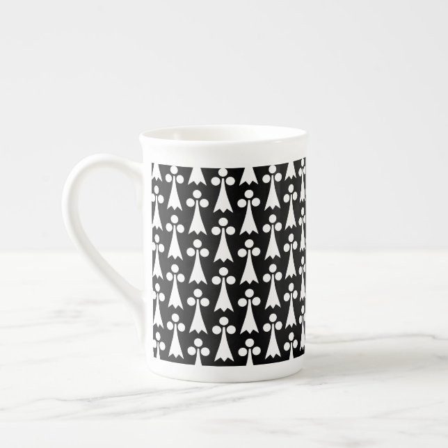 Caneca De Porcelana Padrão Ermine, Padrão Medieval, Branco em Preto (Esquerda)