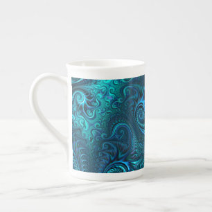Caneca De Porcelana Padrão Espiral Azul e Teal Colorida do abstrato