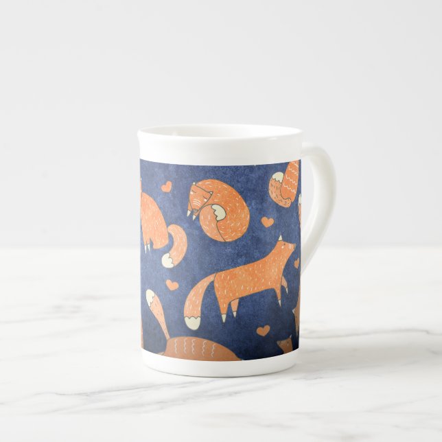Caneca De Porcelana Padrão feliz de raposa animal (Frente Esquerda)