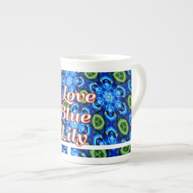 Caneca De Porcelana Padrão Floral abstrato Azul (Frente Esquerda)