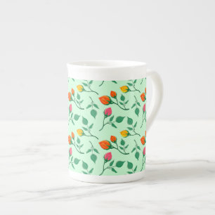 Caneca De Porcelana Padrão floral com flores rosa coloridas