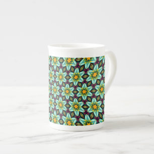 Caneca De Porcelana Padrão Floral das Estrelas Verdes
