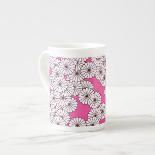 Caneca De Porcelana Padrão floral de Art Deco - branco a rosa