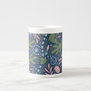 Caneca De Porcelana Padrão Floral de Arte Folclórica Elegante Botânica
