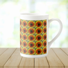 Caneca De Porcelana Padrão Floral de Girassol Amarelo e Bronze