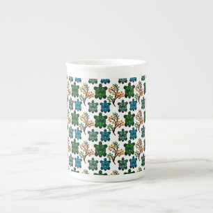 Caneca De Porcelana Padrão Floral de Tartaruga Marinha Tropical   Ocea