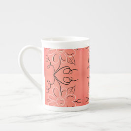 Caneca De Porcelana Padrão Floral Delicado Com Coral Enferrujado