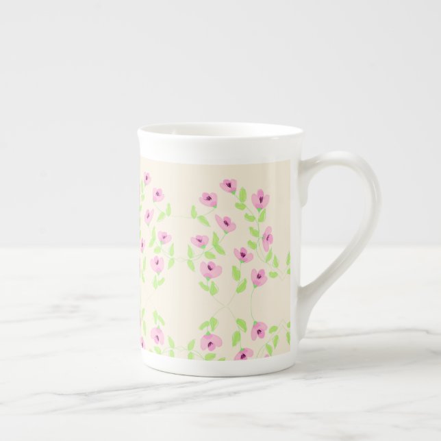 Caneca De Porcelana Padrão Floral Delicado Com Pinks (Direita)
