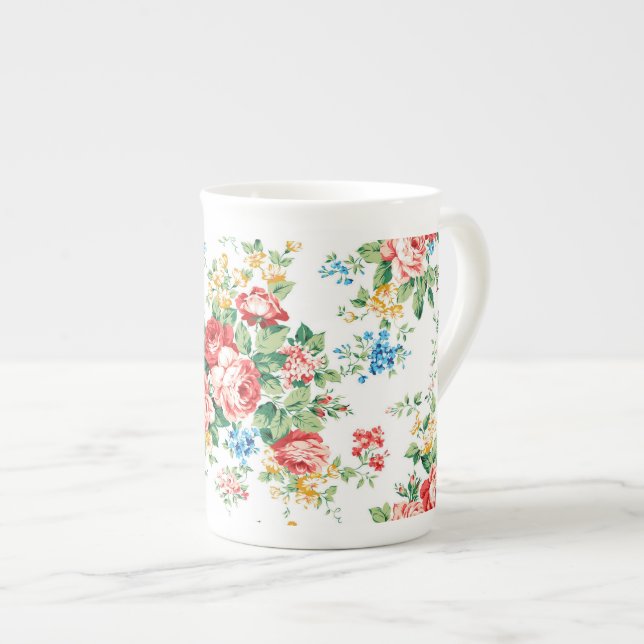 Caneca De Porcelana Padrão Floral Elegante com Elemento Rosa Design (Frente Esquerda)