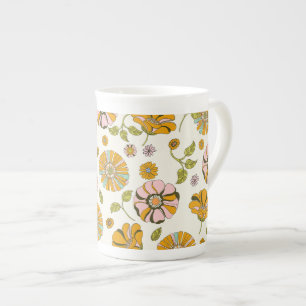 Caneca De Porcelana Padrão Floral Retro dos Anos 70