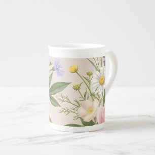 Caneca De Porcelana Padrão Floral Rosa Bege Romântico Jardim