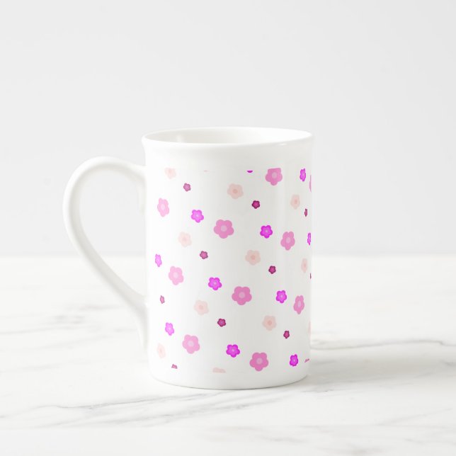 Caneca De Porcelana Padrão floral roxo Primavera aqua moderno (Esquerda)