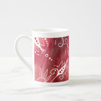 Caneca De Porcelana Padrão Floral Vermelho