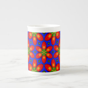Caneca De Porcelana Padrão Floral Vermelho Cinto