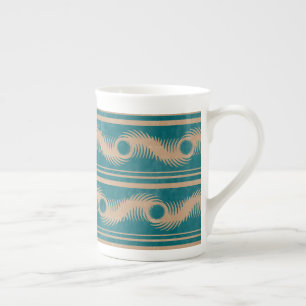 Caneca De Porcelana Padrão Geométrico de Espiral Teal e Caramelo risca
