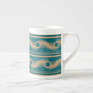 Caneca De Porcelana Padrão Geométrico de Espiral Teal e Caramelo risca