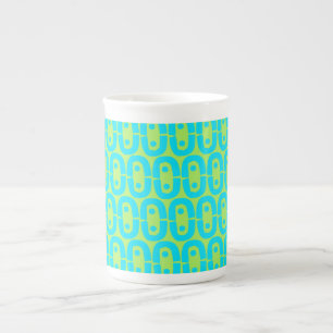 Caneca De Porcelana Padrão Geométrico Turquesa e Verde Lima