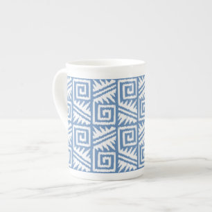 Caneca De Porcelana Padrão Ikat Aztec - Azul-Céu e Branco
