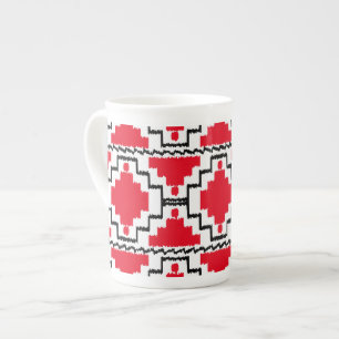 Caneca De Porcelana Padrão Ikat Aztec - Vermelho, Preto e Branco
