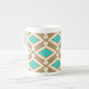 Caneca De Porcelana Padrão Ikat - Turquesa, Taupe e Beige