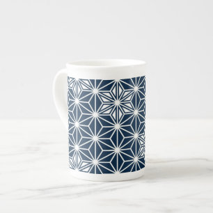 Caneca De Porcelana Padrão japonês Asanoha - azul índigo e branco
