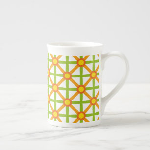 Caneca De Porcelana Padrão laranja verde e amarelo inspirado no retro