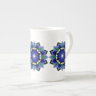 Caneca De Porcelana Padrão Mandala 02 em azul escuro