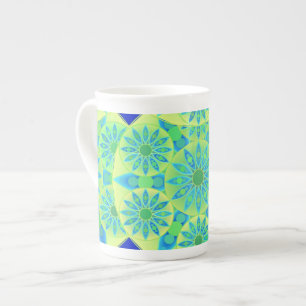 Caneca De Porcelana Padrão Mandala, turquesa, azul, verde limão