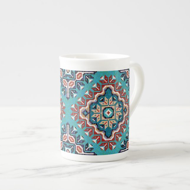 Caneca De Porcelana Padrão Mosaico Nativo Americano do Navajo  (Frente Esquerda)