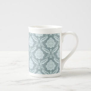 Caneca De Porcelana Padrão Rococó Damask Ovo de Pato Azul+Turquesa