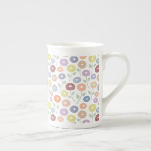 Caneca De Porcelana Padrão Rpt Flor Fuzzy Pastéis em Branco