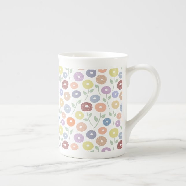 Caneca De Porcelana Padrão Rpt Flor Fuzzy Pastéis em Branco (Direita)