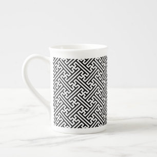 Caneca De Porcelana Padrão Sayagata, japonês, preto e branco