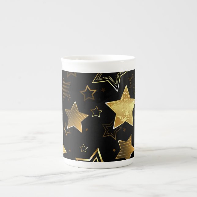 Caneca De Porcelana Padrão sem costura com estrelas de Ouro (Frente)