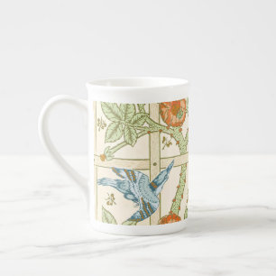 Caneca De Porcelana Padrão sem emenda Treliça Pássaro Rosa de William