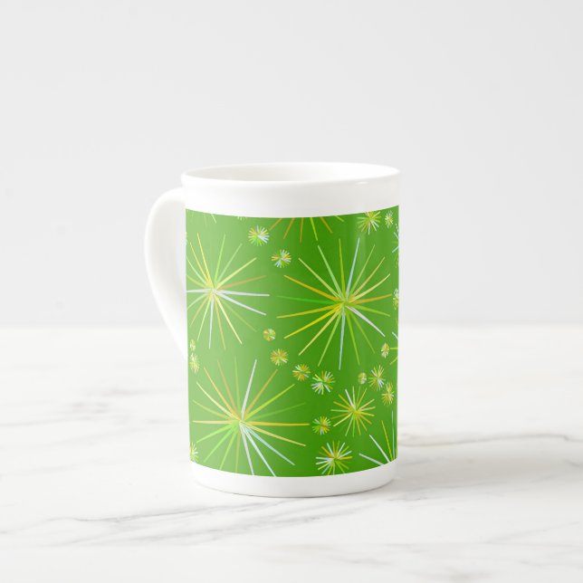 Caneca De Porcelana Padrão Sputnik de meio século, Verde-Oliva (Frente Esquerda)