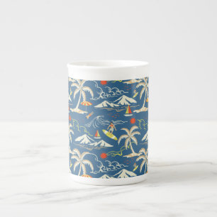 Caneca De Porcelana Padrão tropical do Surf retroativo