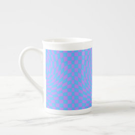 Caneca De Porcelana Padrão Verificado com Onda Azul Pálido e Lavanda