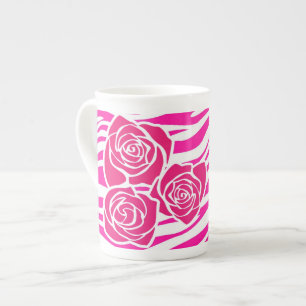 Caneca De Porcelana Padrão zebra + rosas rosa Espresso/ Jumbo Mug